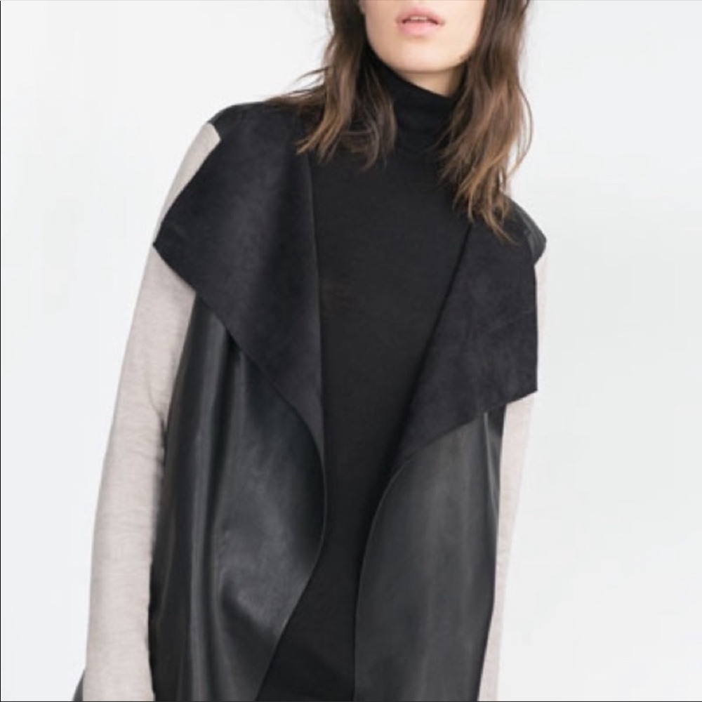ZARA Basic Leather and Gray Cardigan
